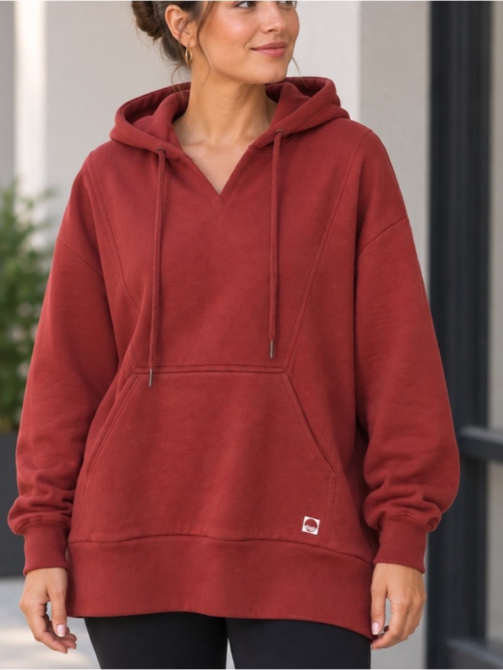 Daily Practice Anthropologie Oversized Long Dark Red Hoodie Size Large